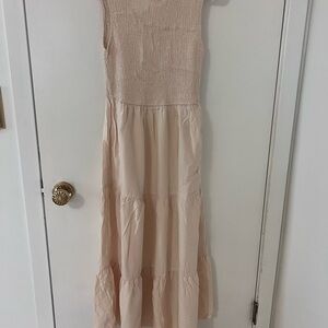 Smocked Cream Sleeveless Dress